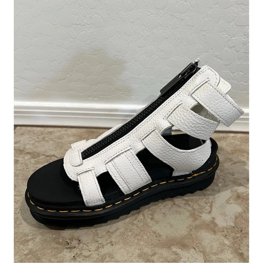 NEW Dr. Martens Olson Zipped Leather Strap Sandals White Milled Napa